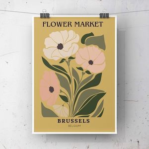 Flower Market Brussels, Aesthetic Abstract Floral Boho Digital Wall Art Print